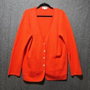 J Crew Red Orange Giselle V Veck Sweater Blazer Cardigan Medium Gold Buttons